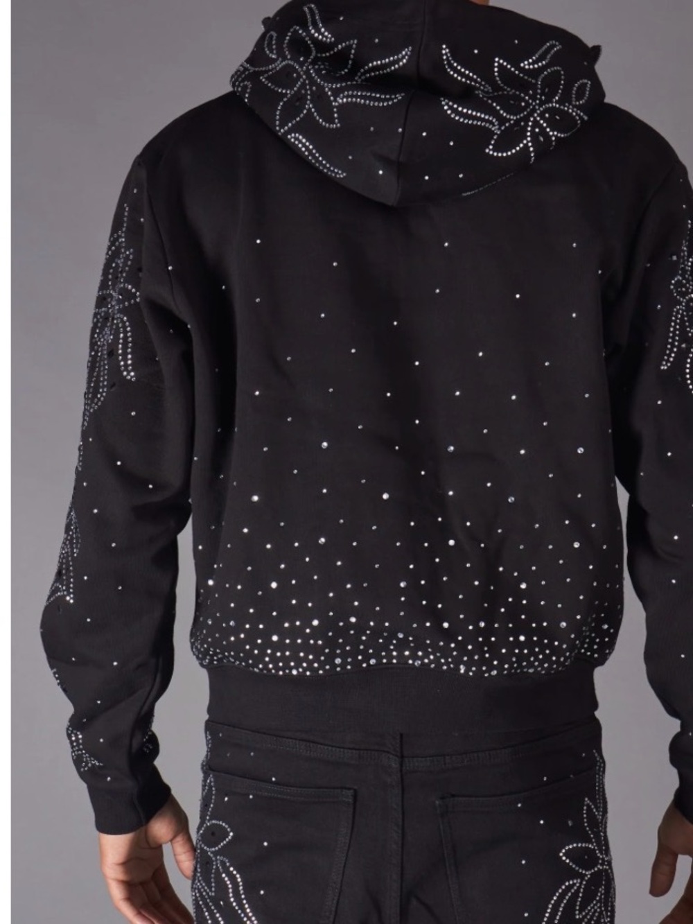 Black Rhinestone Zip Hoodie
